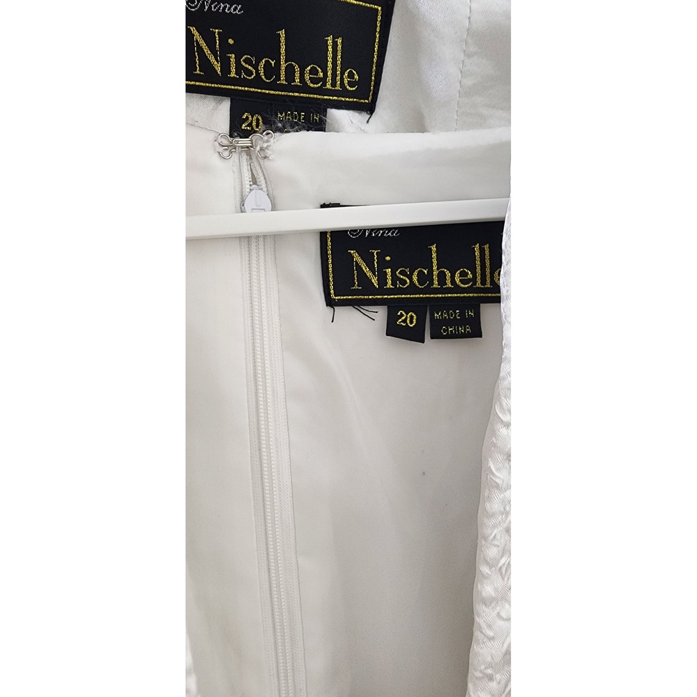Nina Nischelle White Textured Matelasse Dress and Blazer Set Floral Applique 20 - Picture 8 of 12